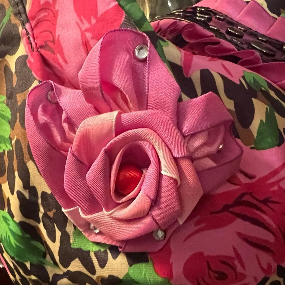 Betsey Johnson Betseyville Floral and Leopard Print Nylon Shoulder Bag